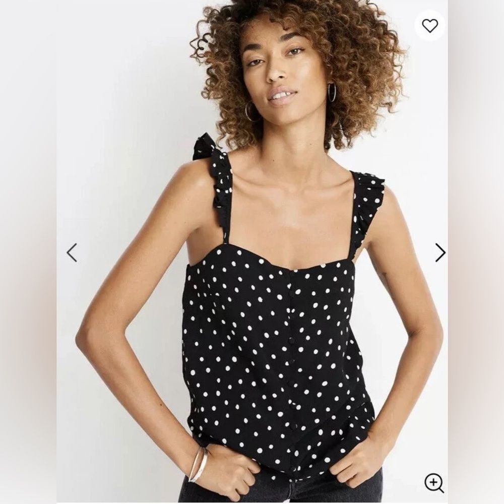 Madewell Ruffle Strap Button Down Polka Dot Tank K7786 Size 12